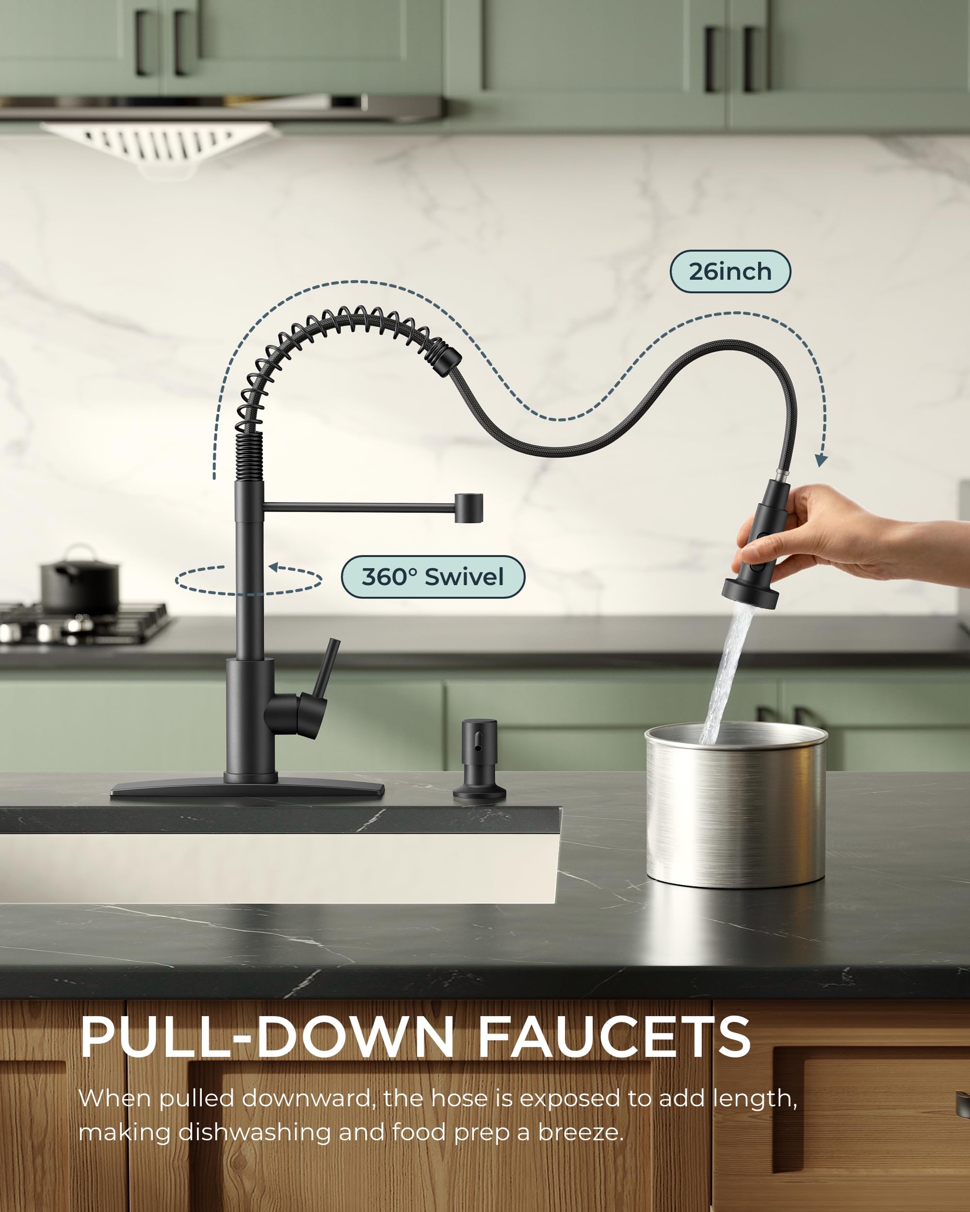 FORIOUS pull-down sprayer faucet for easy rinsing and reach