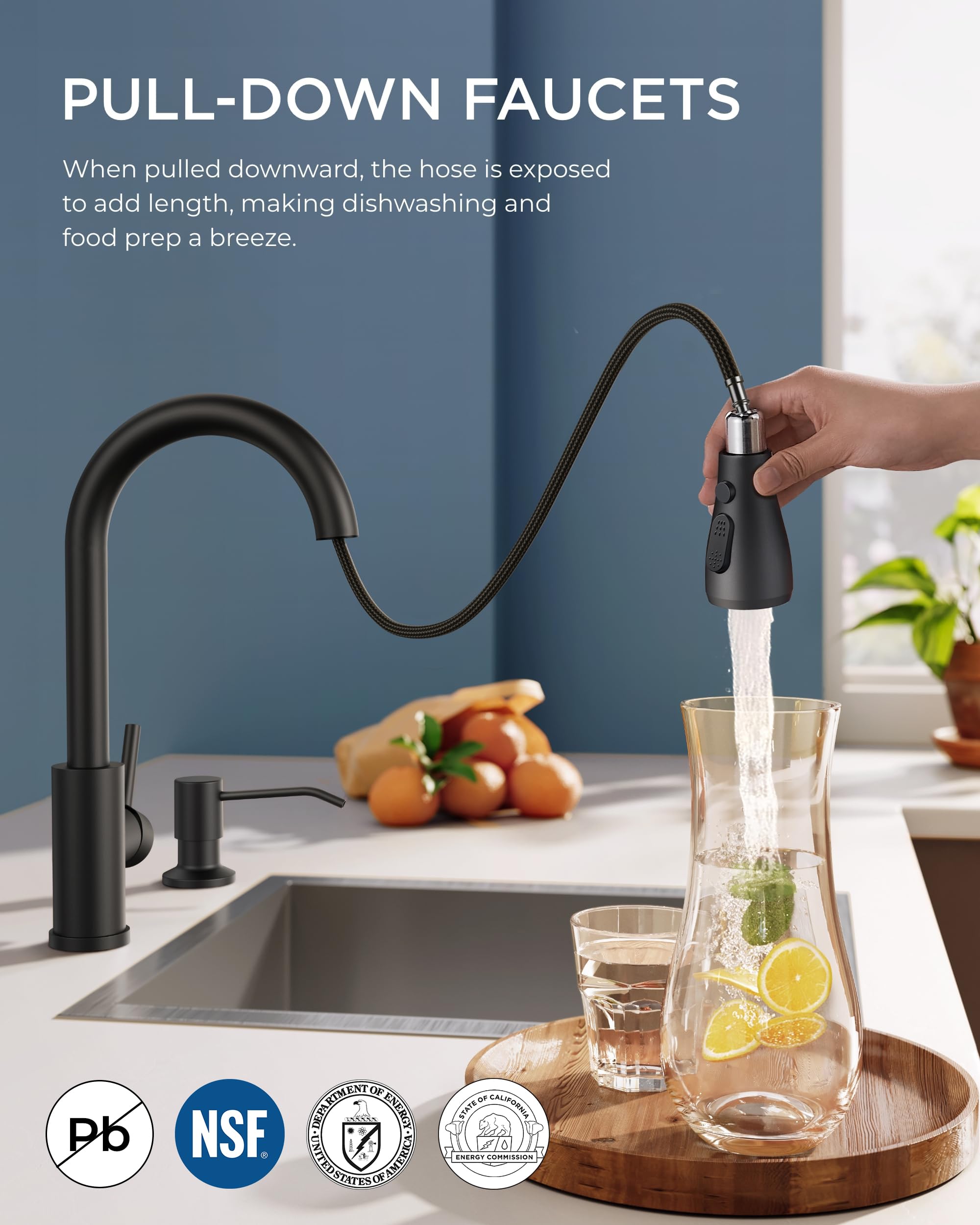 FORIOUS pull-down sprayer faucet with three settings for versatile cleaning tasks