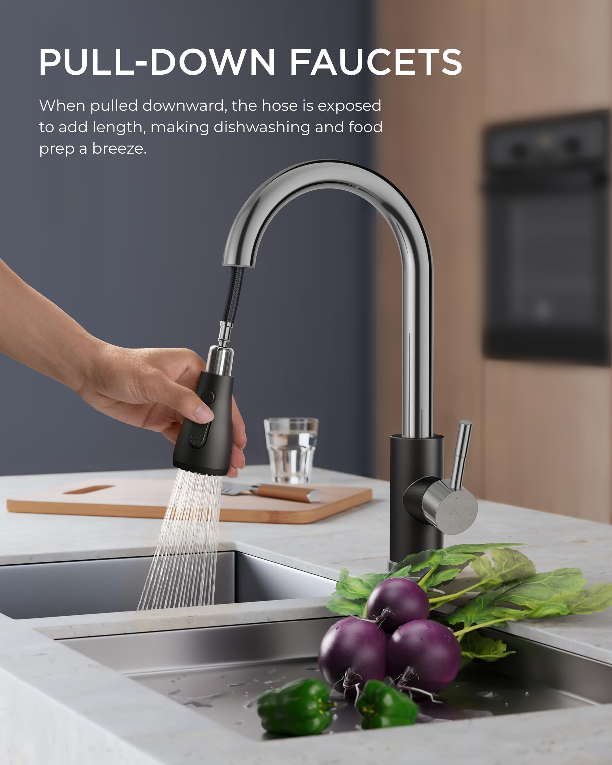 FORIOUS pull-down sprayer enables flexible cleaning and thorough rinsing