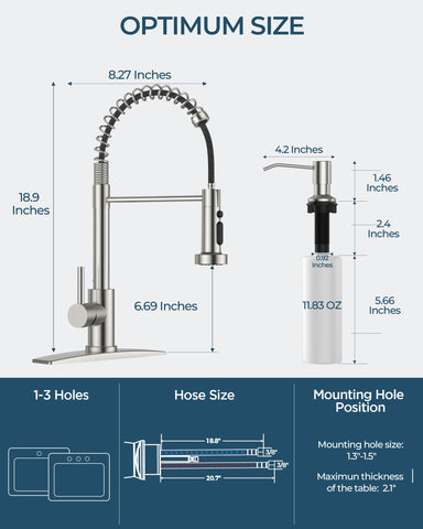 FORIOUS pull-down sprayer provides flexible cleaning reach around the sink.