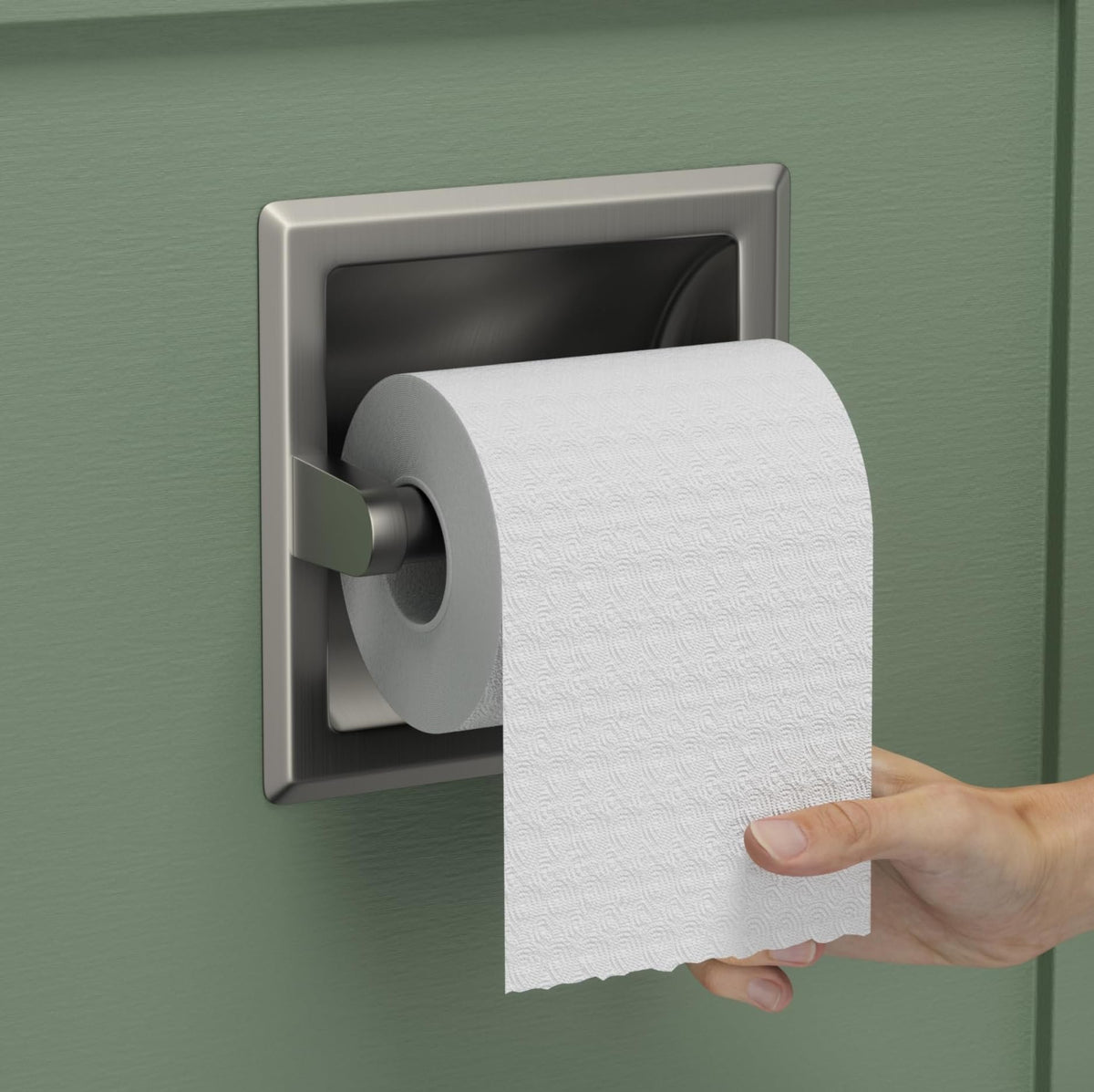 FORIOUS recessed holder with brushed nickel finish mounted on wall saves bathroom space.