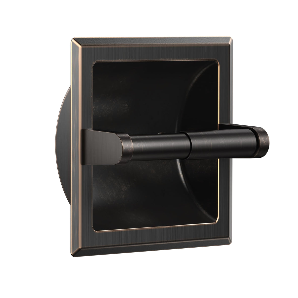 FORIOUS recessed toilet paper holder in oil-rubbed bronze saves bathroom space.