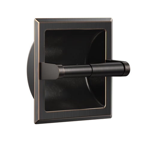 FORIOUS recessed toilet paper holder in oil-rubbed bronze saves bathroom space.