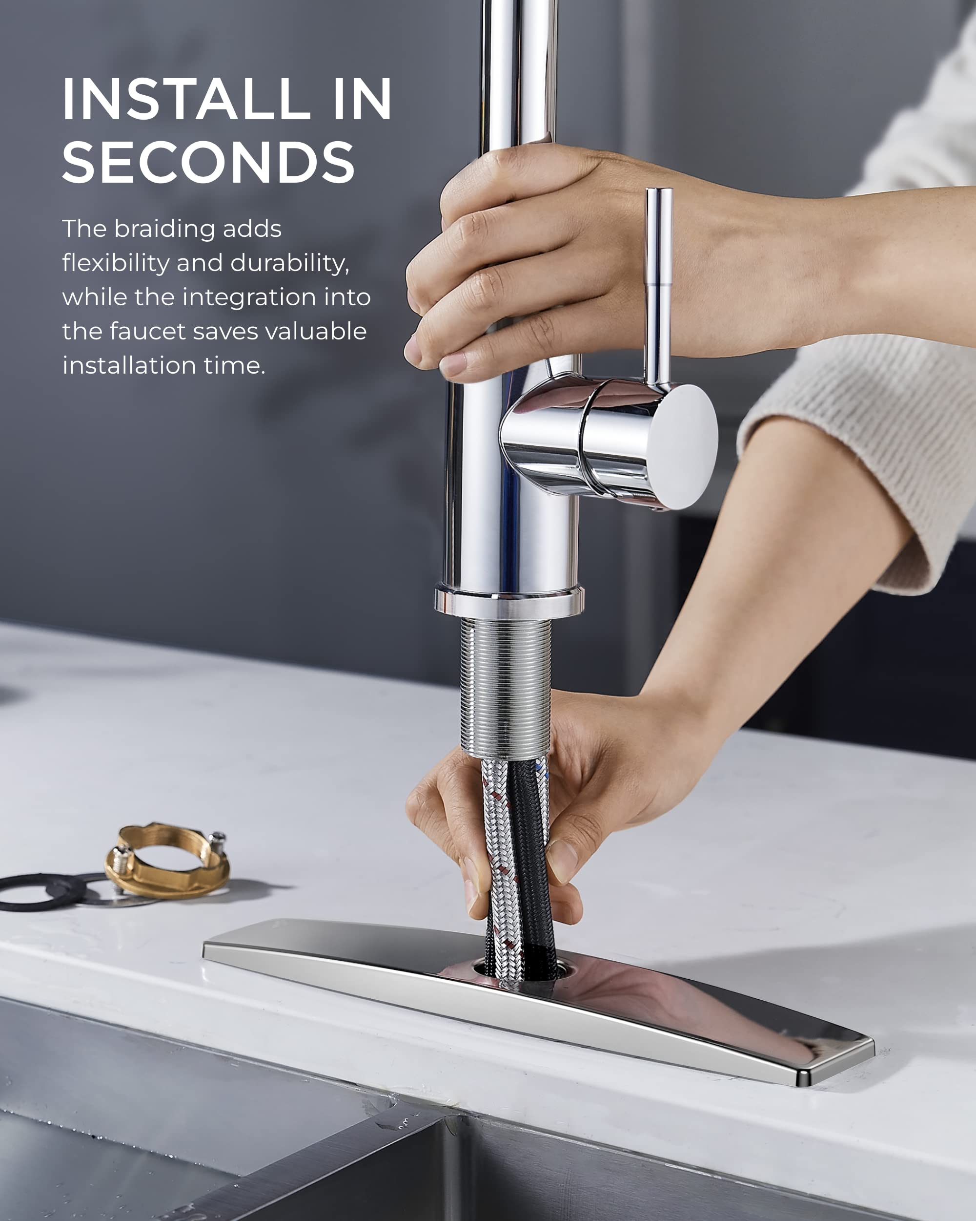FORIOUS 360-degree swivel spray head covers entire sink.