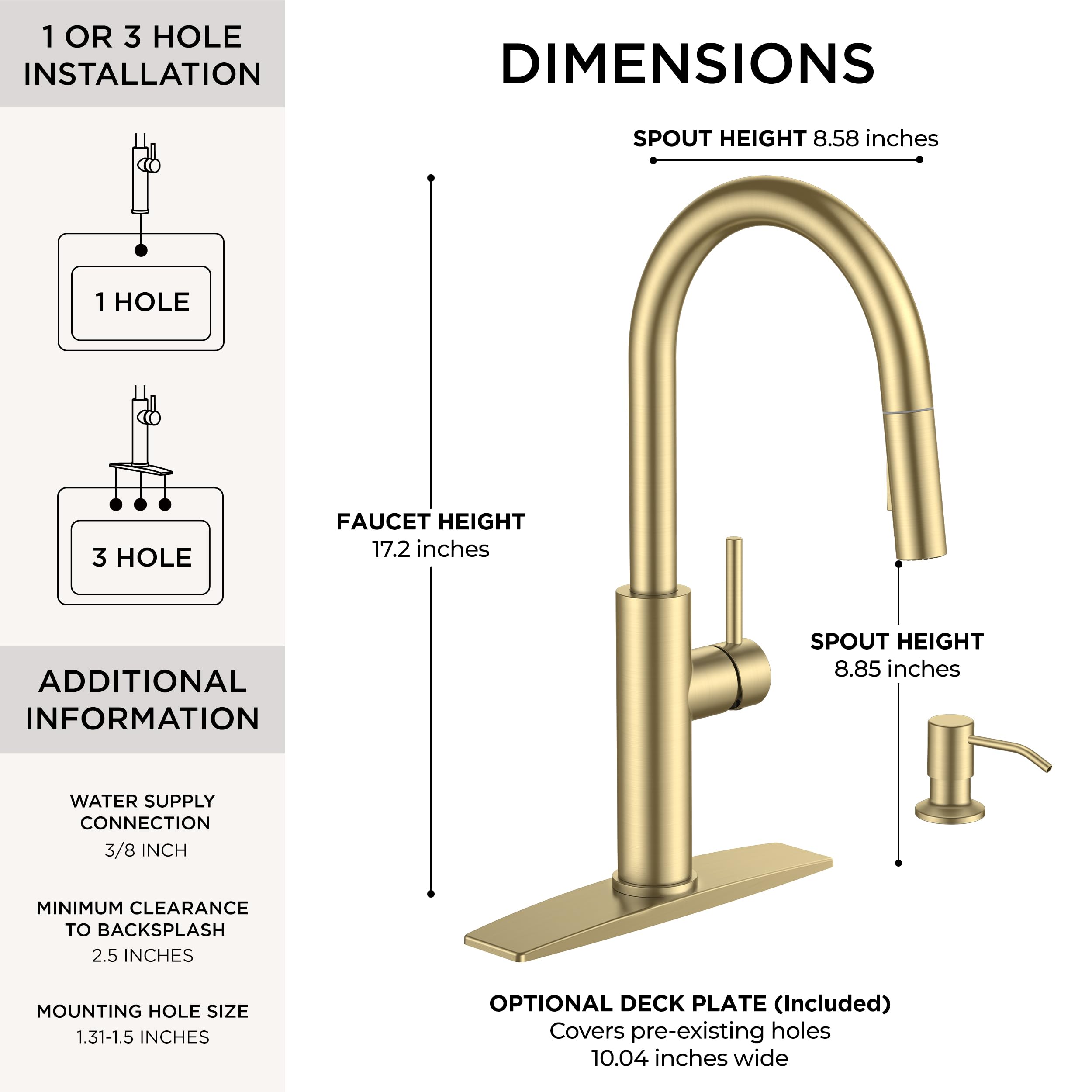 FORIOUS soap dispenser brushed gold complements faucet and keeps soap handy