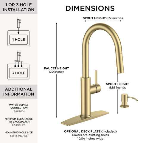 FORIOUS soap dispenser brushed gold complements faucet and keeps soap handy