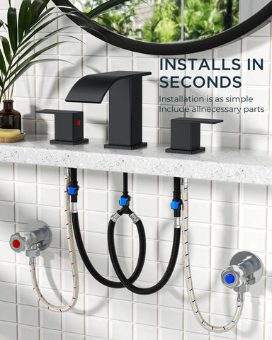 Forious lead-free square matte black faucet meeting safety standards.