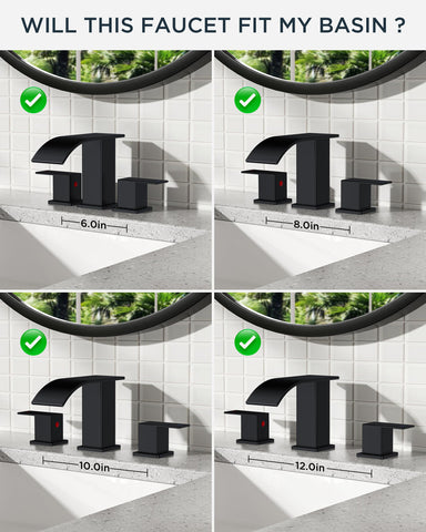 Forious square matte black faucet with SUS304 durability.