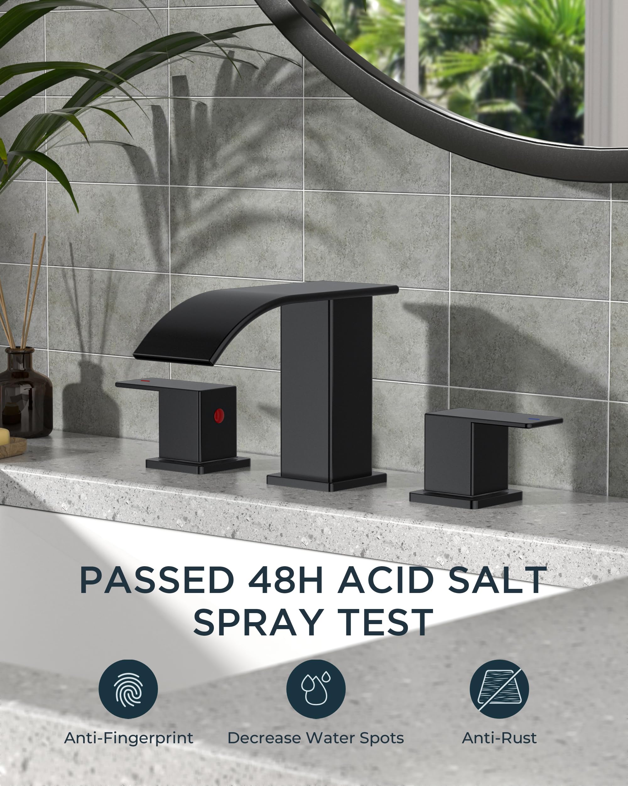 Forious square matte black faucet waterfall action demonstration.