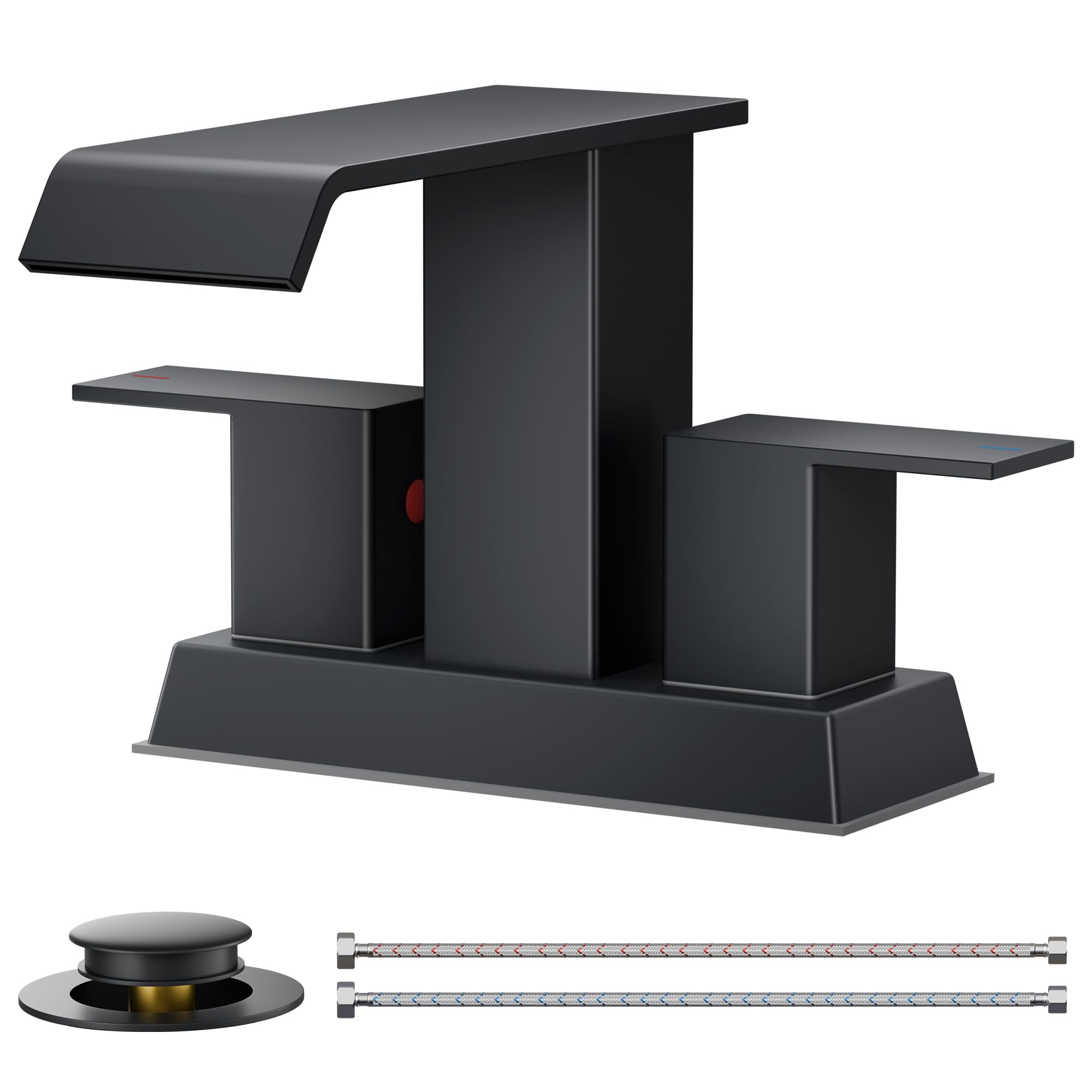 FORIOUS square waterfall faucet in matte black for a modern vanity.