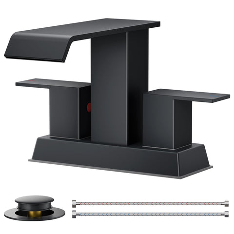 FORIOUS square waterfall faucet in matte black for a modern vanity.