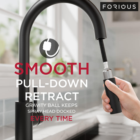 FORIOUS stainless steel faucet close-up highlights durable finish