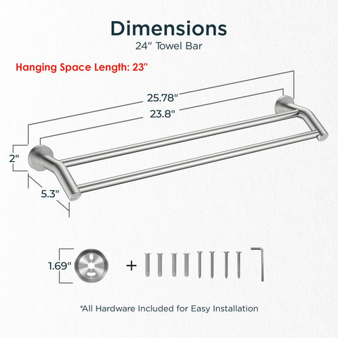 FORIOUS stainless steel towel rack in brushed nickel adds sleek bathroom organization.
