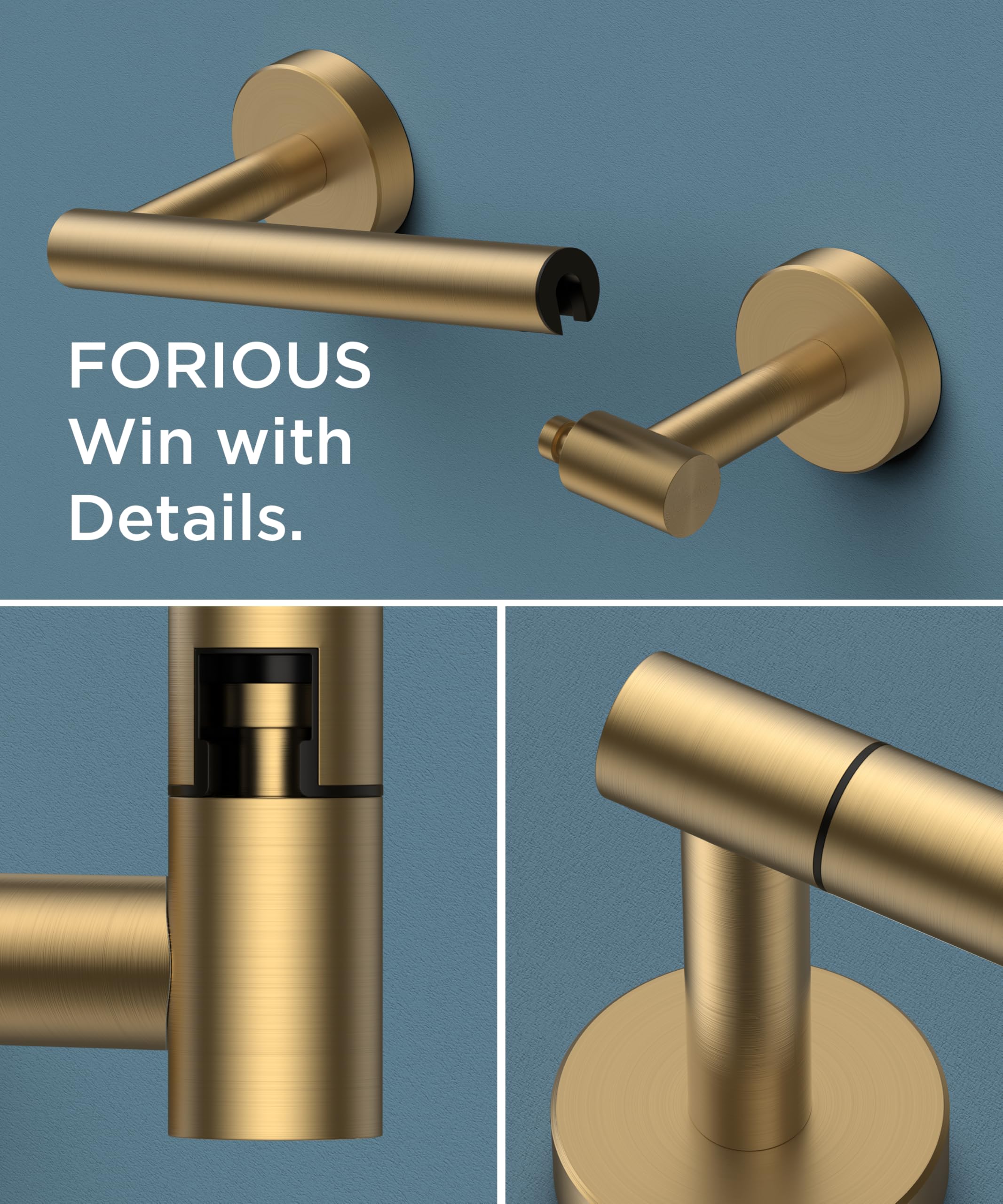 Forious gold tissue holder designed for large rolls and reliable stability.