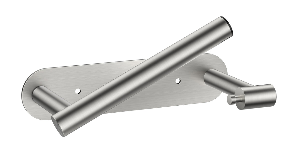 FORIOUS toilet paper holder with brushed nickel finish, self-adhesive install for quick setup.