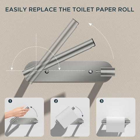 FORIOUS toilet paper holder with brushed nickel, wall-mount screws provide secure, adjustable placement.