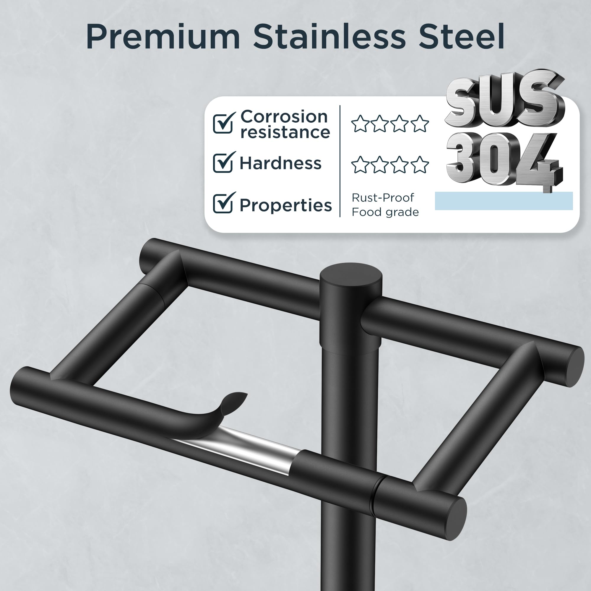 FORIOUS toilet paper holder features matte black finish and durability