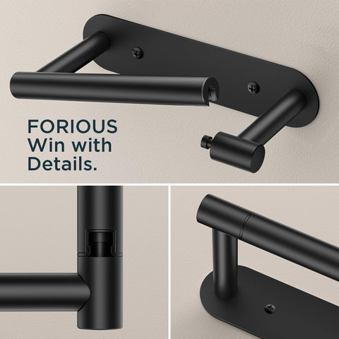 FORIOUS matte black finish toilet paper holder adding sleek style to bathroom decor
