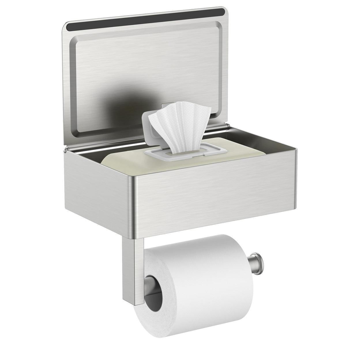 FORIOUS toilet paper holder with shelf in brushed stainless, durable and rust-resistant