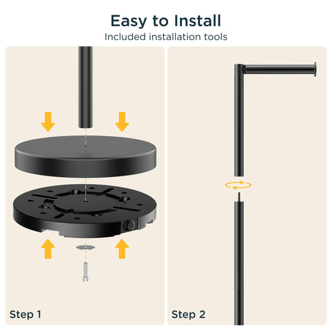 Easy, drill-free assembly of FORIOUS toilet paper holder stand.