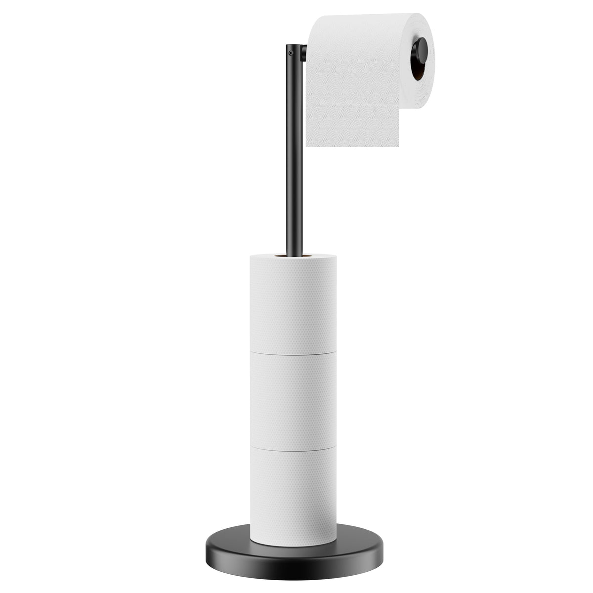 FORIOUS toilet paper holder stand with weighted base for stable placement.