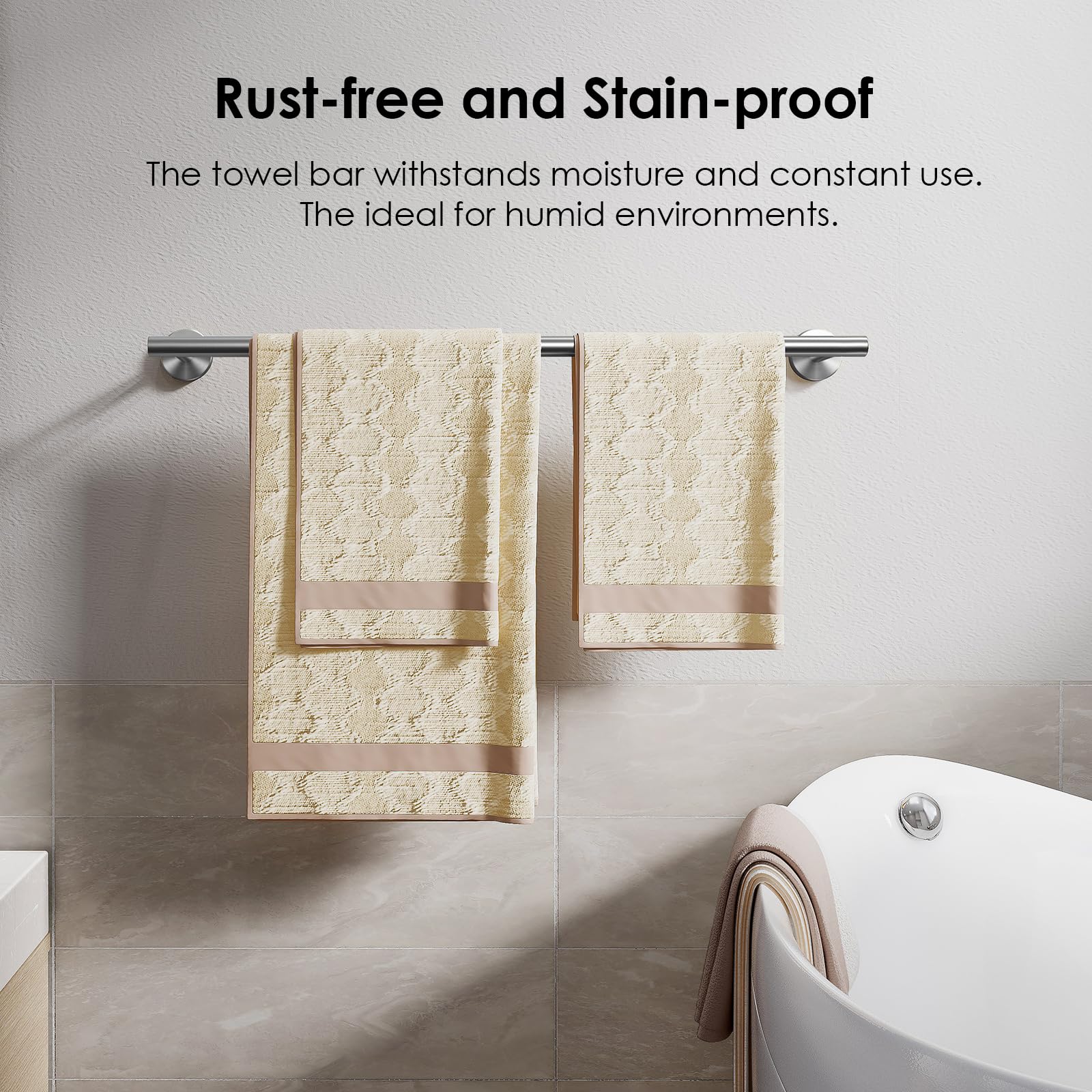 FORIOUS high-load-capacity towel bar supports multiple towels without sagging.
