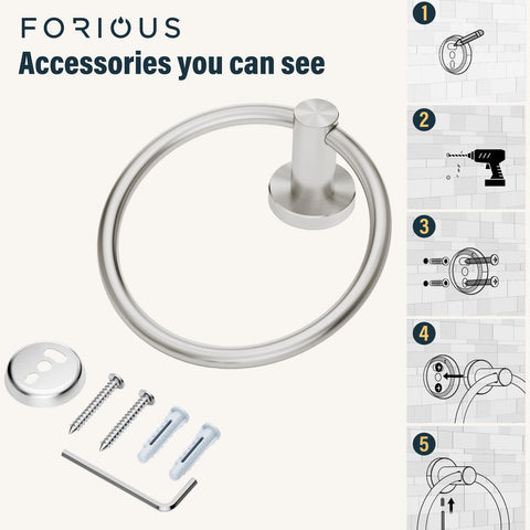 FORIOUS towel ring includes all hardware for quick, tool-free installation.
