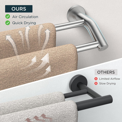 FORIOUS up-down dual-rod design enables easy towel access and air circulation.