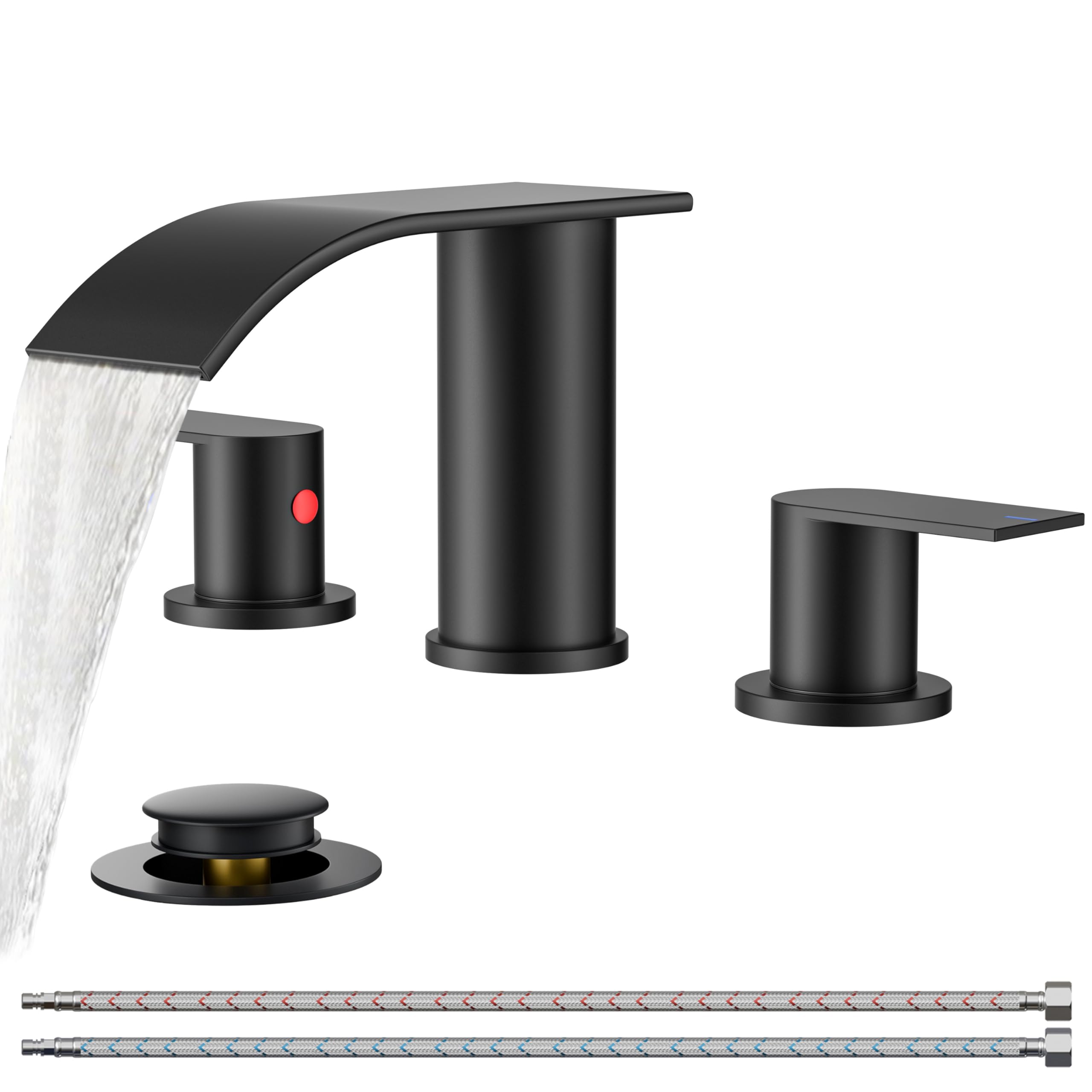 FORIOUS Upgrade Matte Black faucet, 3-hole design, sleek drip-free performance.