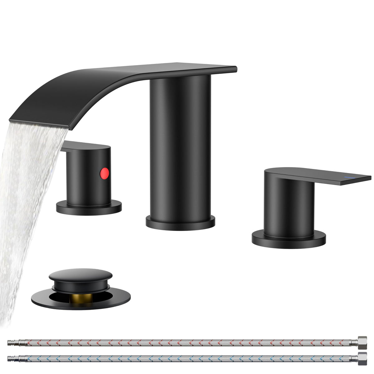 FORIOUS Upgrade Matte Black faucet, 3-hole design, sleek drip-free performance.