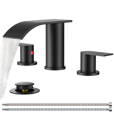 FORIOUS Upgrade Matte Black faucet, 3-hole design, sleek drip-free performance.