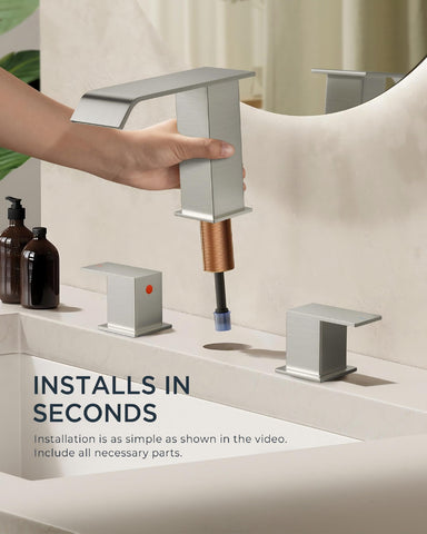 FORIOUS vanity sink 3-hole fitting shows clean installation potential