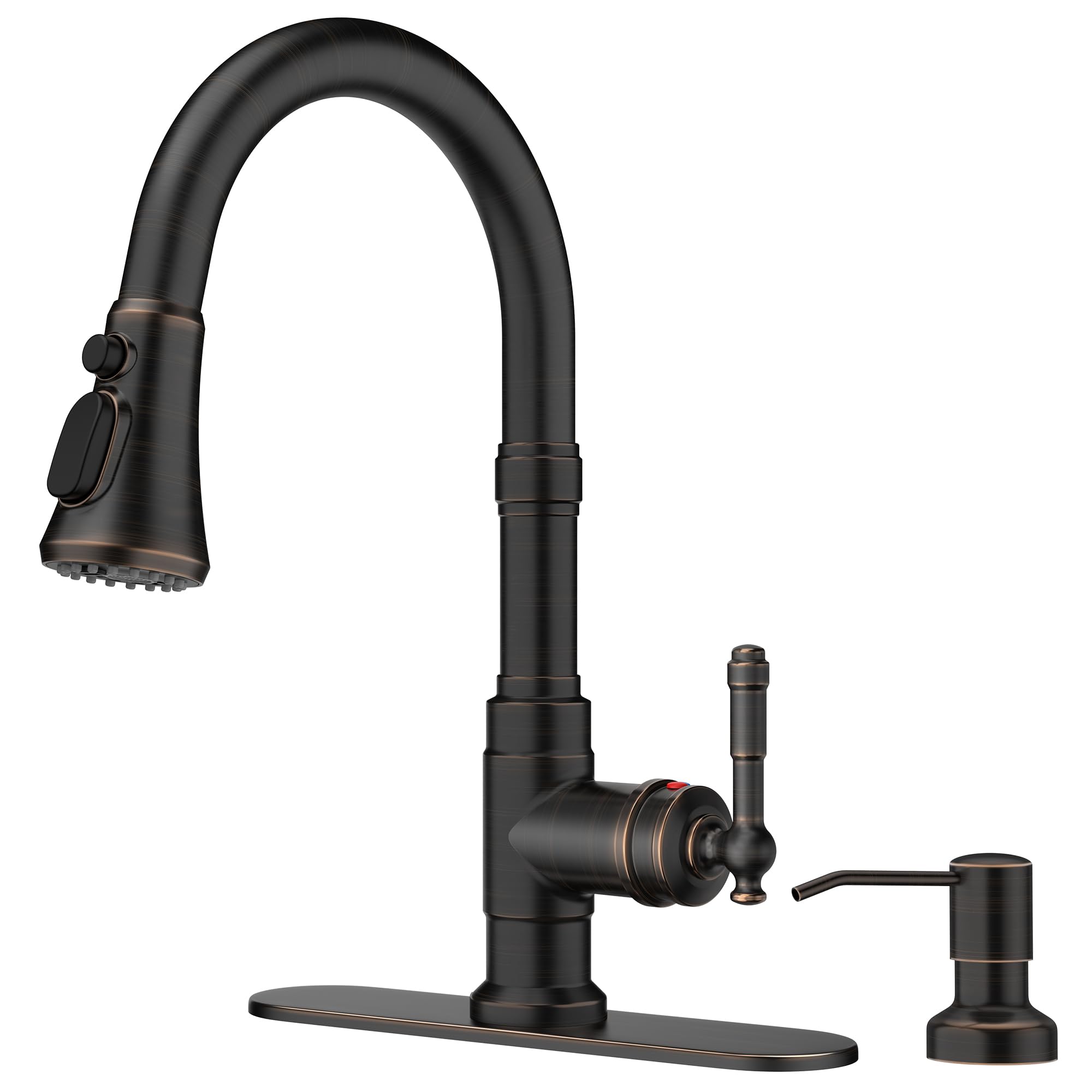 FORIOUS vintage kitchen faucet with soap dispenser for convenient handwashing at the sink.