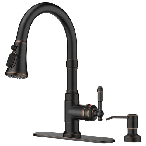 FORIOUS vintage kitchen faucet with soap dispenser for convenient handwashing at the sink.