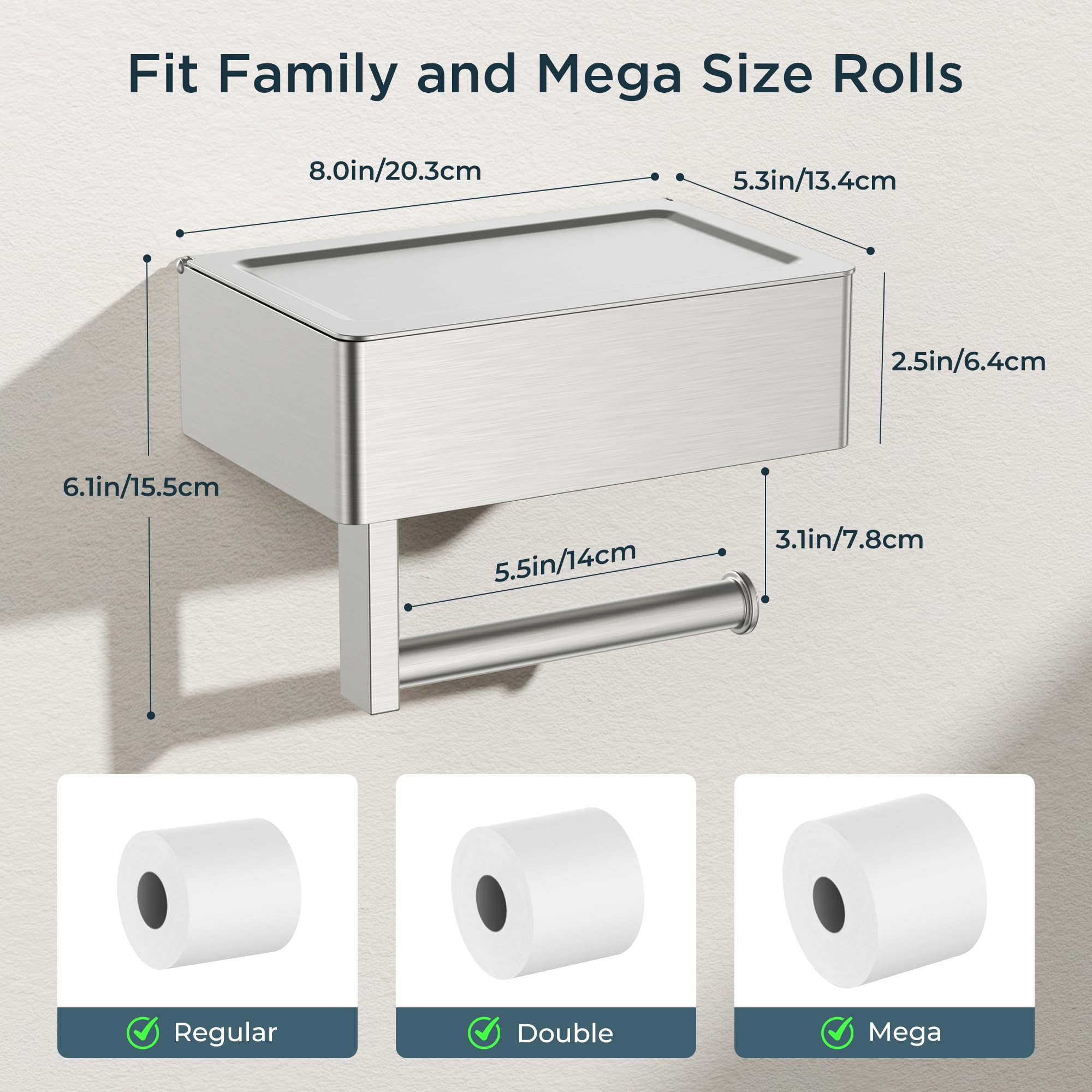 FORIOUS wall-mounted toilet paper dispenser, space-saving bathroom solution