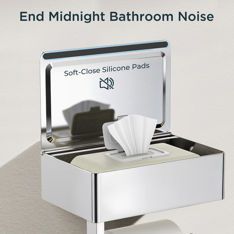 FORIOUS wall-mount toilet paper holder with chrome finish, blends with modern decor.