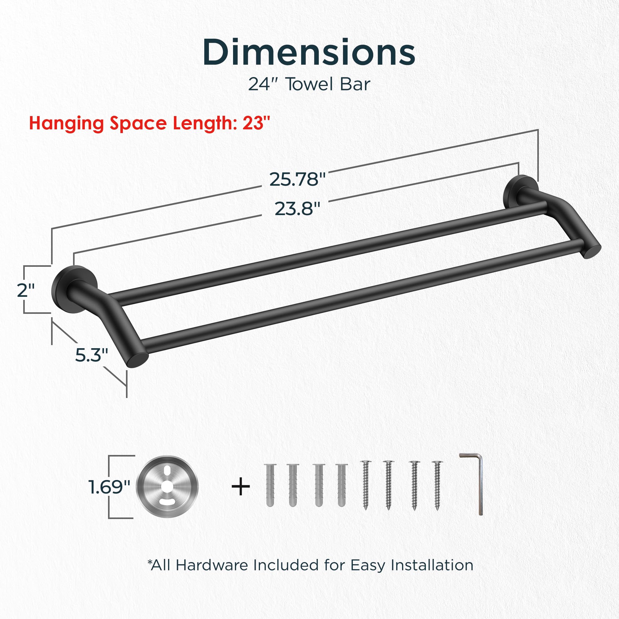 FORIOUS Double Towel Bar wall-mount side view demonstrates space-saving bathroom organization.