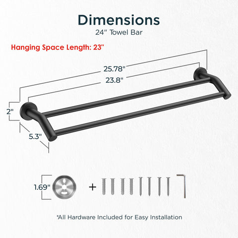 FORIOUS Double Towel Bar wall-mount side view demonstrates space-saving bathroom organization.