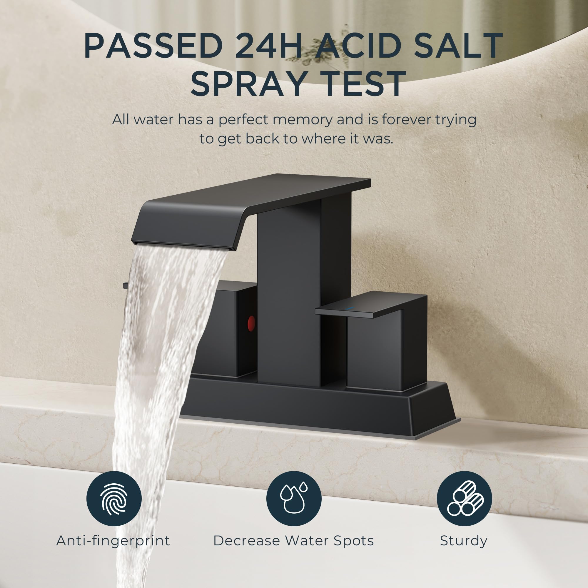 FORIOUS waterfall spout close-up in matte black highlighting sleek design.