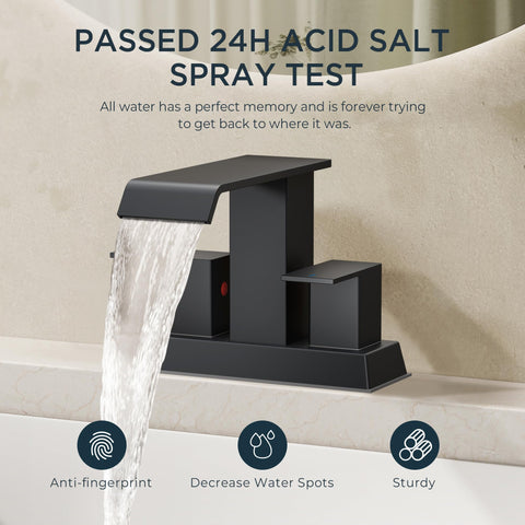 FORIOUS waterfall spout close-up in matte black highlighting sleek design.
