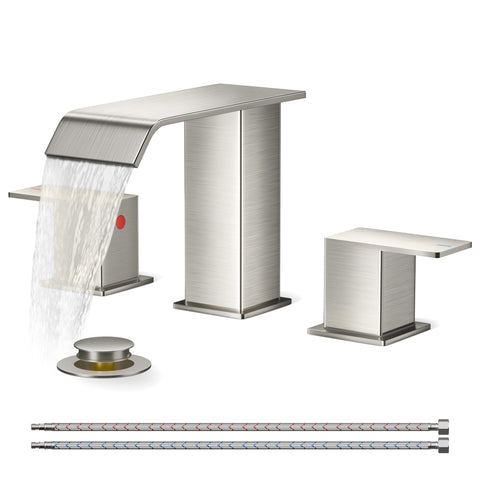 FORIOUS widespread faucet in brushed nickel for 3-hole sinks with modern elegance and durability