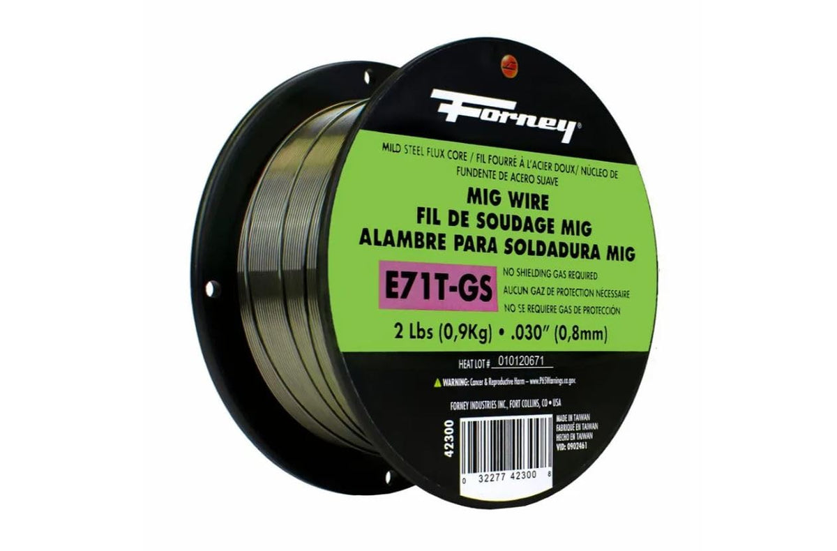 Forney 42300 flux core MIG wire spool in silver with self-shielded welding capability