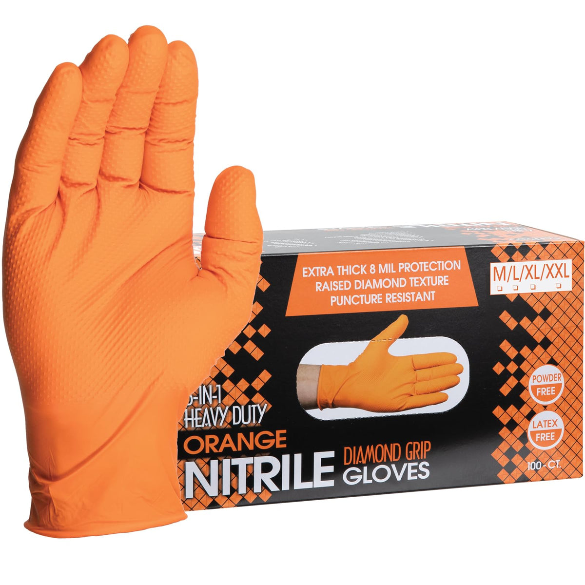 ForPro heavy-duty nitrile gloves orange 8 mil 100-count for durable protection