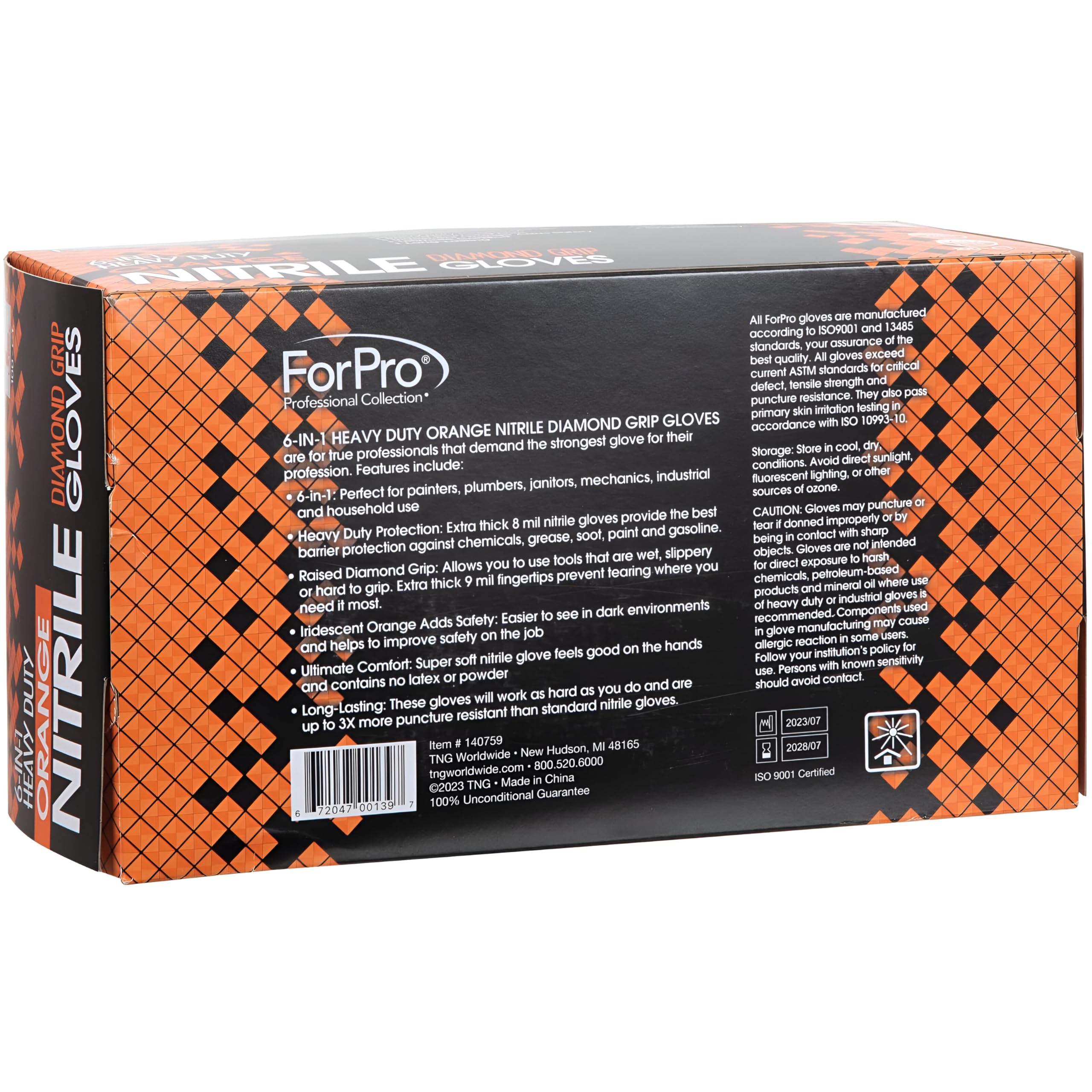 ForPro orange nitrile gloves latex-free and powder-free for comfortable wear