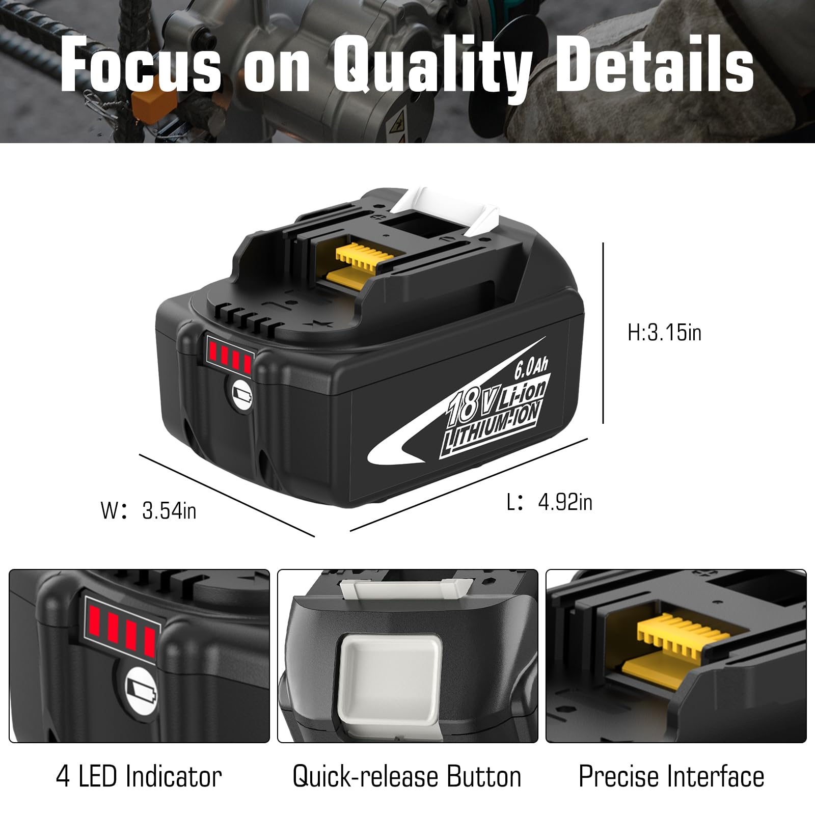 Forrat BL1860B 6000mAh capacity emphasizes extended runtime.