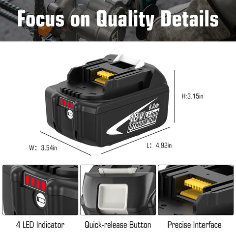 Forrat BL1860B 6000mAh capacity emphasizes extended runtime.