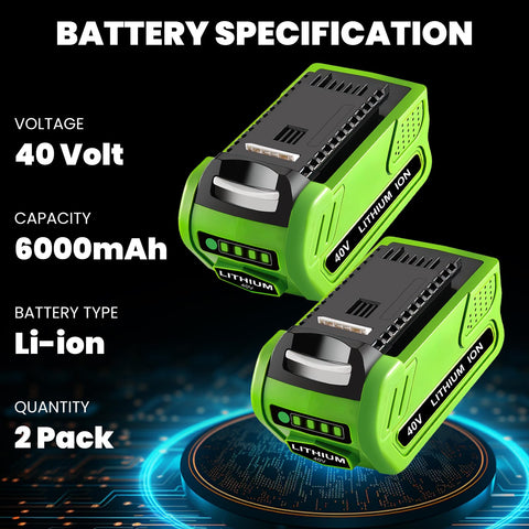 Forrat 40V Greenworks compatibility label on battery for versatile tool fit.