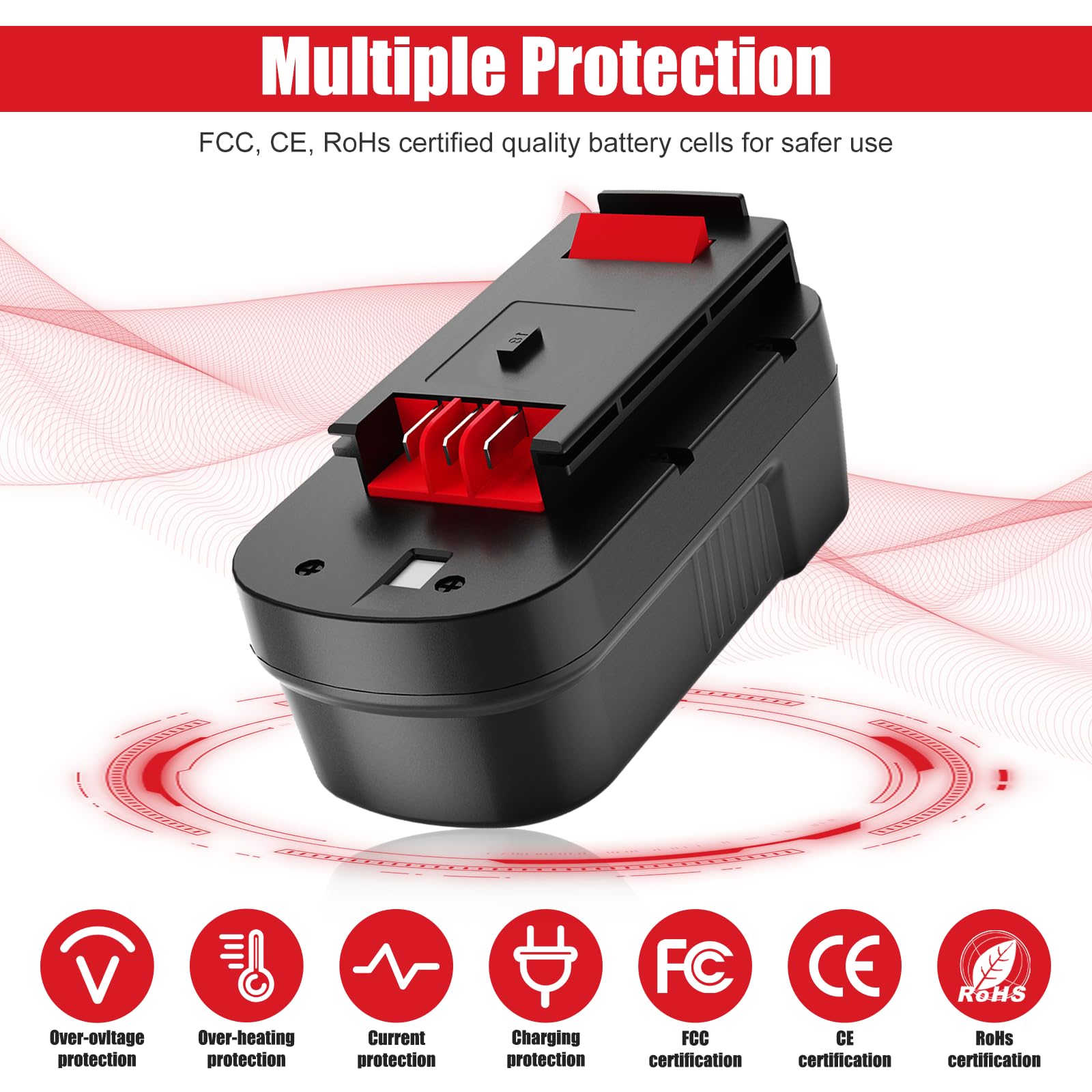 Forrat HPB18 capacity label showing 64.8Wh and 3600mAh