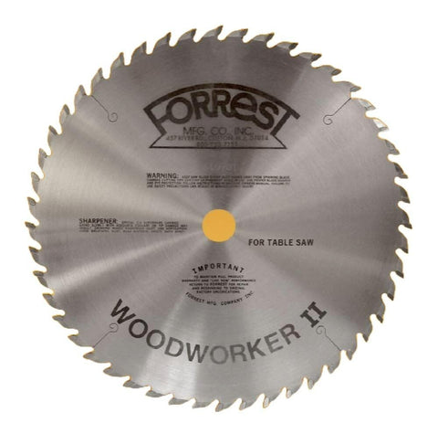 Forrest Woodworker II blade demonstrates quiet operation with minimal tearout in plywood.