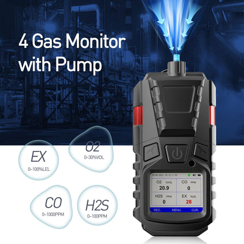 Forsensal 4-gas monitor display provides clear readings on the large LCD.